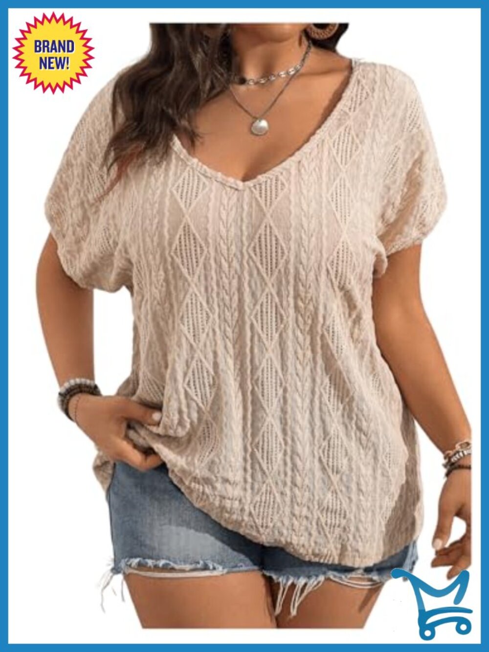 Plus Size Short Sleeve V-Neck Crochet Lace Blouse Boho Summer Top